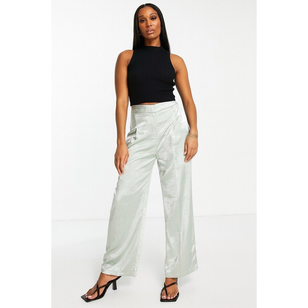 ASOS Sage Green Faux Silk Dress Pull On Pants Women Size 14